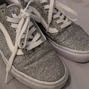 Silver Glitter Sneakers with White Accents